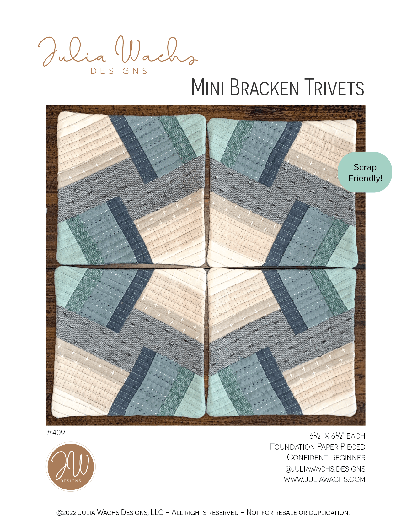 Mini Bracket Quilt Pattern - Julia Wachs Designs - The Mini Bracken Quilt pattern cover.