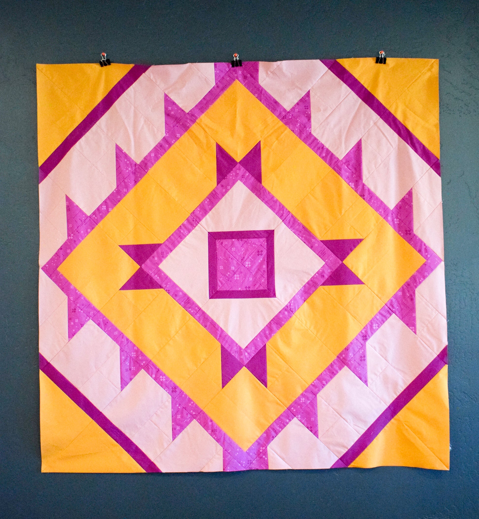 Green Lake Quilt Pattern - Julia Wachs Designs - A yellow and pink Green Lake quilt pattern.